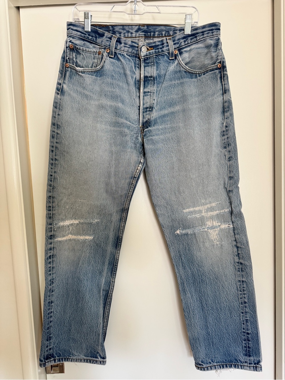 Levi's Light Blue Distressed Straight Leg Jeans